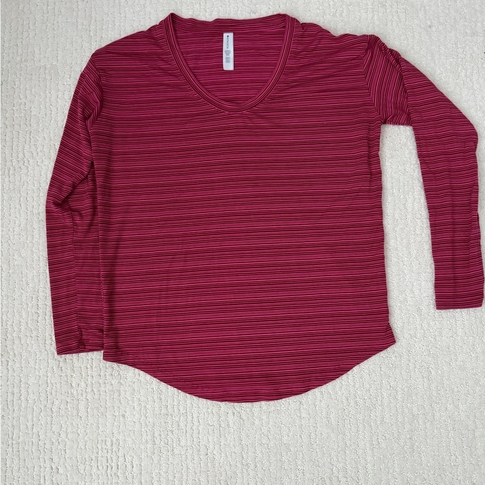 Athleta Women's Long Sleeve Top - Deep Pink Stripes